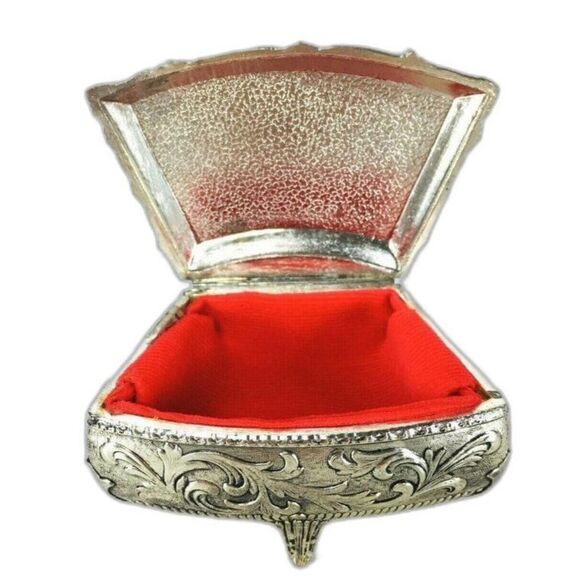 Vintage Silver and Porcelain Hand Painted Velvet Lined Jewelry Box Made Japan - Picture 3 of 12